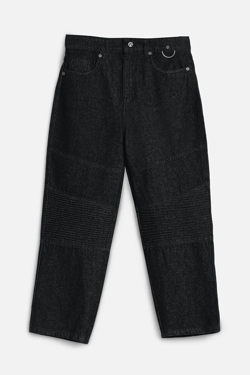 SNITCH Black GRIND Knee Patch Baggy Biker Jeans for Men | Best Price UAE